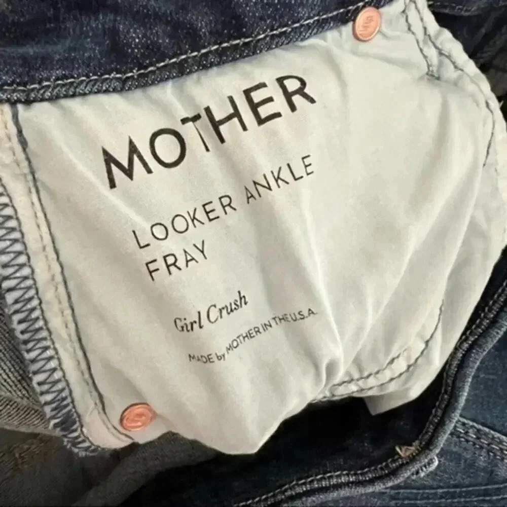 Mother Jeans Womens Looker Ankle Fray Girl Crush Dark Wash Mid Rise Stretch B440 - Picture 5 of 7